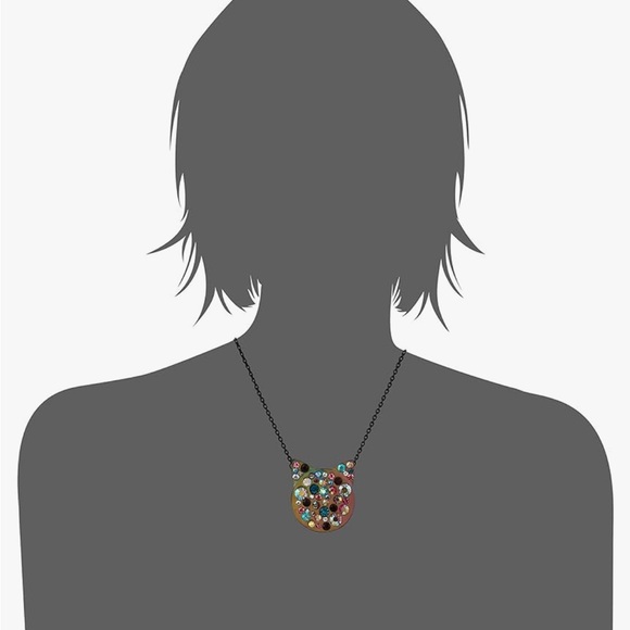 Betsey Johnson Multicolored Sparkle Stone Cat Face Pendant Cable Necklace NWT - Picture 3 of 13